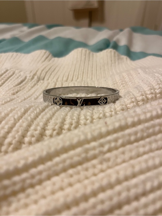 Louis Vuitton Jewelry - Louis Vuitton Silver Bracelet with Brown Monogram Inlay